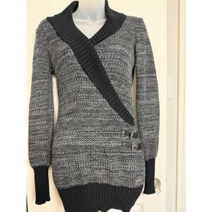 Shawl Collar Knit Tunic Faux Wrap Sweater Size M Guess Y2K Alisia Buckle Dress‎